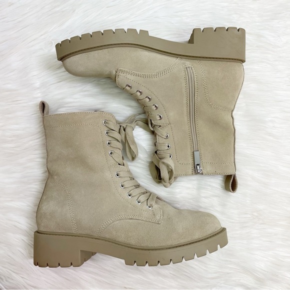Steve Madden Checker Lug Sole Combat Boot in Taupe Suede Leather Women’s Size 8 - Picture 2 of 10